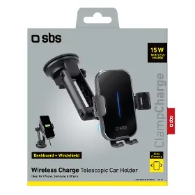 Držiak telefónu - SBS Držiak do auta s teleskopickým ramenom, s bezdrôtovým nabíjaním, 15 W, čierna - 2