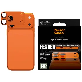 Ochranné sklo - PanzerGlass Ochranný kryt objektívu Fender pre iPhone 17 Pro Max, oranžová - 1