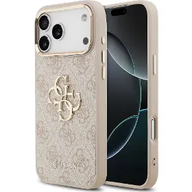 Kryt na mobil - Guess PU Leather 4G Metal Logo Gold Frame iPhone 17 Pro Max Pink - 1