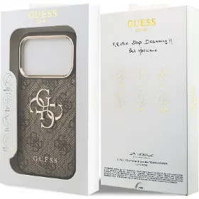 Kryt na mobil - Guess PU Leather 4G Metal Logo Gold Frame iPhone 17 Pro Max Brown - 7