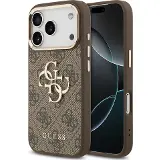 Guess PU Leather 4G Metal Logo Gold Frame iPhone 17 Pro Max Brown