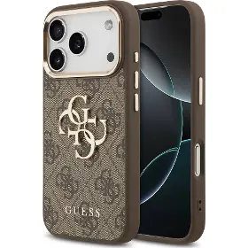 Kryt na mobil - Guess PU Leather 4G Metal Logo Gold Frame iPhone 17 Pro Max Brown - 1