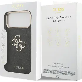 Kryt na mobil - Guess PU Leather 4G Metal Logo Gold Frame iPhone 17 Pro Max Black - 7