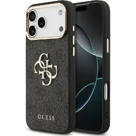 Kryt na mobil - Guess PU Leather 4G Metal Logo Gold Frame iPhone 17 Pro Max Black - 1