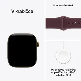 Smart hodinky - Apple Watch Series 12 GPS + Cellular 42mm Radiant Gold Titanium Case with Burgundy Sport Band - S/M - 7