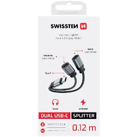 Redukce - Swissten 73502302 USB C/USB C 0,12 m - 2