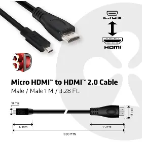 HDMI kabel - CLUB3D CAC-1351 Micro HDMI na HDMI 2.0 4K60Hz UHD (M/M), 1m - 5
