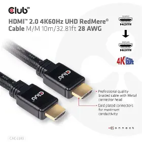 HDMI kabel - CLUB3D CAC-2313 HDMI 2.0 High Speed 4K UHD, Redmere (M/M) 28 AWG, 10m - 3