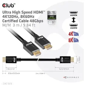 HDMI kabel - CLUB3D CAC-1373 Ultra Rychlý HDMI 4K 120Hz, 8K60Hz, 48Gbps M/M, 28 AWG,  3m - 4