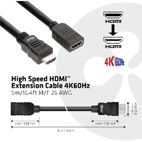 HDMI kabel - CLUB3D CAC-1325 Rychlý HDMI prodlužovací 4K60HZ (M/F), 26 AWG, 5m - 4