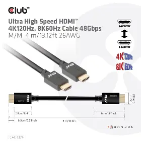 HDMI kabel - CLUB3D CAC-1374 Ultra Rychlý HDMI 4K120Hz, 8K60Hz, 48Gbps (M/M), 28AWG, 4m - 5