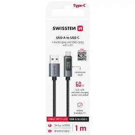 USB kábel - Swissten LCD KABEL USB-A / USB-C 1M - 3