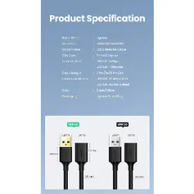 Prodlužovací kabel - Ugreen 30125 USB-A(F) to USB-A(M) 0,5m Black - 9