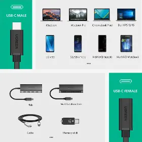 Prodlužovací kabel - Ugreen 40574 USB-C (M) - USB-C (F) 0,5m Black - 5