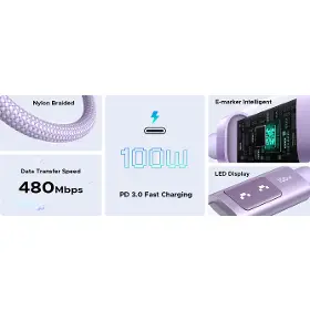 USB-C kabel - Ugreen 65092 USB-C/USB-C 1m Purple - 7