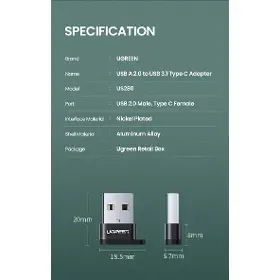 Adaptér - Ugreen 50568 USB A - USB C Mini - 13