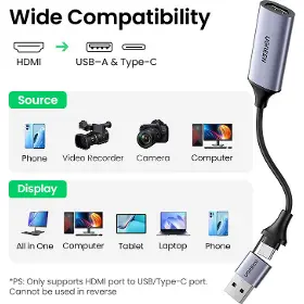 Redukce - Ugreen 40189 redukce z HDMI na USB-A/USB-C - 2