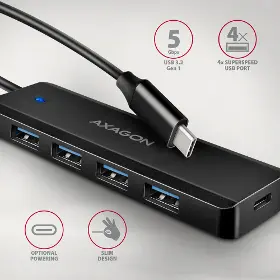 USB rozbočovač - Axagon HUE-C1C 4x USB 5Gbps TRAVEL - 2
