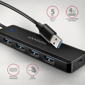 USB rozbočovač - Axagon HUE-C1A 4x USB 5Gbps TRAVEL - 2