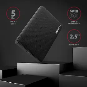 Redukcia - Axagon EE25-SL, USB 3.2 Gen 1 - SATA 6G, 2.5" SLIDE box, bez skrutiek, čierny - 2