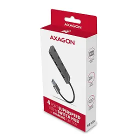 USB rozbočovač - Axagon HUE-MSA, 4x USB 3.rozbočovač 2 Gen 1 SWITCH, kovový, napájanie micro USB. konektor, kábel USB-A 20 cm - 6