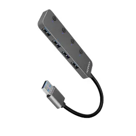 USB rozbočovač - Axagon HUE-MSA, 4x USB 3.rozbočovač 2 Gen 1 SWITCH, kovový, napájanie micro USB. konektor, kábel USB-A 20 cm - 1