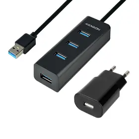 USB rozbočovač - Axagon HUE-S2BP 4x USB 3.0 CHARGING hub AC adaptér kábel USB-A 1.2m - 1