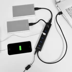 USB rozbočovač - Axagon HUE-SA7BP, 4x USB 3.0 ALU CHARGING hub, AC adaptér, kábel USB-A 40cm - 5
