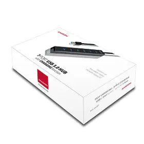 USB rozbočovač - Axagon HUE-SA7BP, 4x USB 3.0 ALU CHARGING hub, AC adaptér, kábel USB-A 40cm - 7