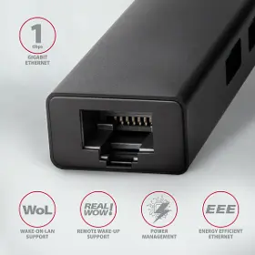 USB rozbočovač - Axagon HMC-GL3A, USB 3.rozbočovač 2. generácie, 3x USB-A + gigabitový ethernetový port, kov, 20 cm kábel USB-C - 3