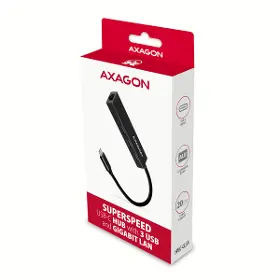 USB rozbočovač - Axagon HMC-GL3A, USB 3.rozbočovač 2. generácie, 3x USB-A + gigabitový ethernetový port, kov, 20 cm kábel USB-C - 5