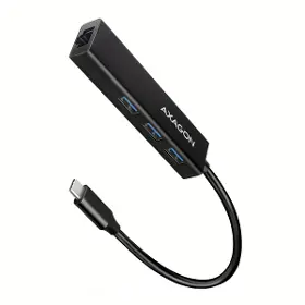 USB rozbočovač - Axagon HMC-GL3A, USB 3.rozbočovač 2. generácie, 3x USB-A + gigabitový ethernetový port, kov, 20 cm kábel USB-C - 1