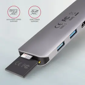 USB rozbočovač - Axagon HMC-5, USB 3.rozbočovač 2. generácie, 2x porty USB-A, HDMI, slot SD/microSD, 100W PD, 20cm kábel USB-C - 3