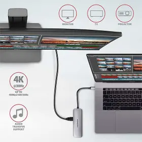 USB rozbočovač - Axagon HMC-5, USB 3.rozbočovač 2. generácie, 2x porty USB-A, HDMI, slot SD/microSD, 100W PD, 20cm kábel USB-C - 4