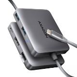 Axagon AXAGON HMC-5HL USB 5Gbps hub, 2x USB-A, HDMI 4k/60Hz, RJ-45 GLAN, PD 100W, kábel USB-C 20cm