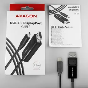 Redukcia - Axagon RVC-DPC, redukcia / kábel USB-C -> DisplayPort 1.8 m, 4K/60 Hz - 5