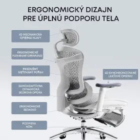 Kancelárska stolička - Sihoo DORO C300L Mesh biela  s opierkou na nohy - 16