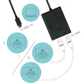 Adaptér - I-Tec USB-A/USB-C Dual 4K HDMI Video Adapter - 3
