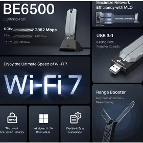 USB adaptér - Tp-Link BE6500 Tri-Band USB Adapter Black (TBE400UH) - 4