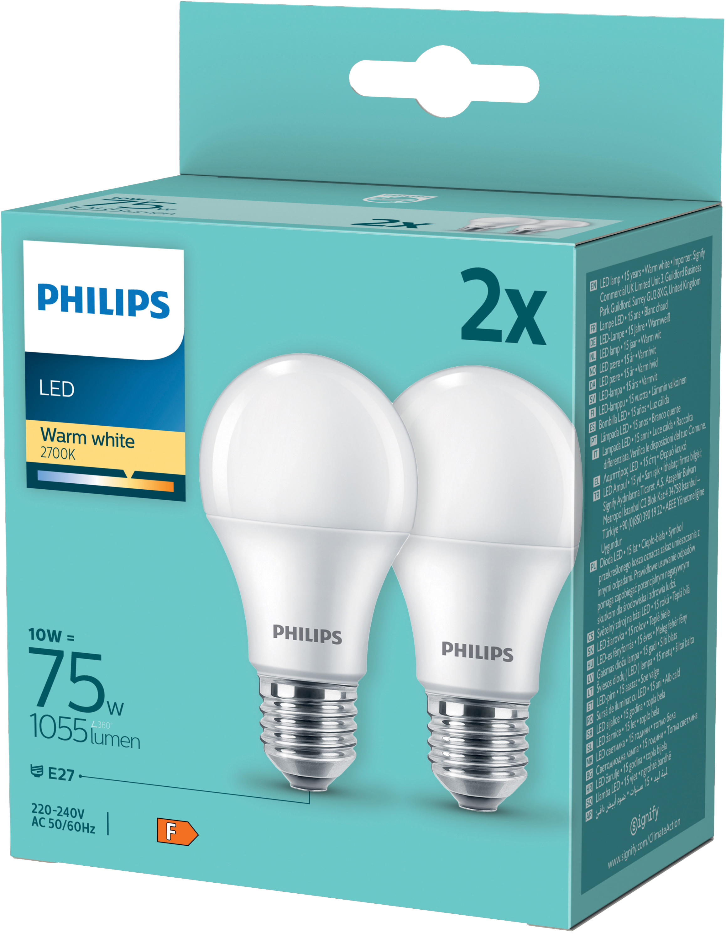 Philips LED 75W A60 E27 2700K 2pack | Planeo